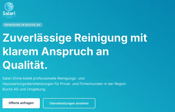 Screenshot der Website salari-shine.ch – Reinigungsunternehmen aus Buchs AG
